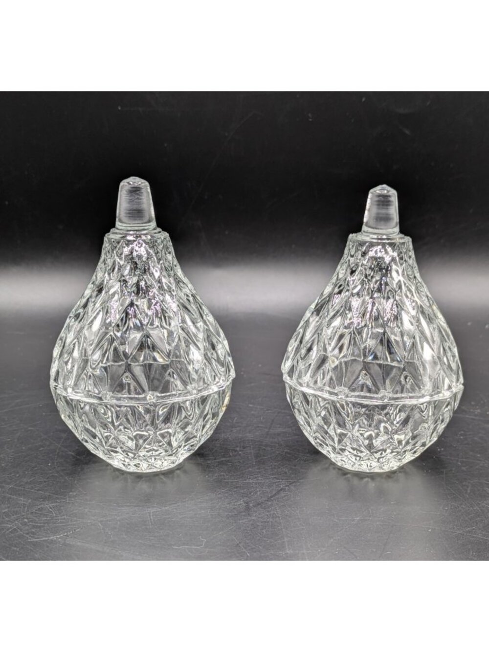 Vintage Clear Pressed Glass Pear Shaped Lidded Trinket Dish Box Salt Cellar 4.5"